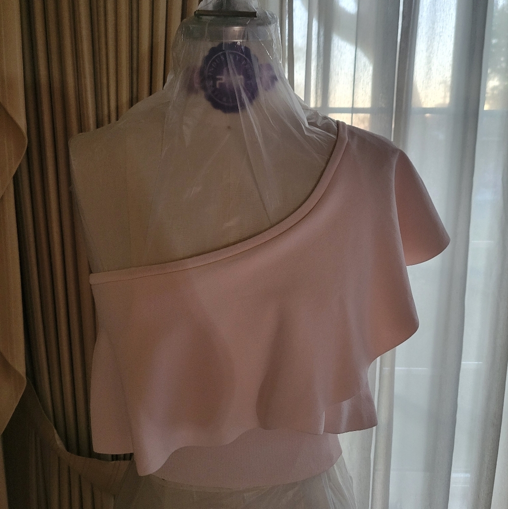 Bebe One-Shoulder Pink Ruffle Top - Picture 3 of 10